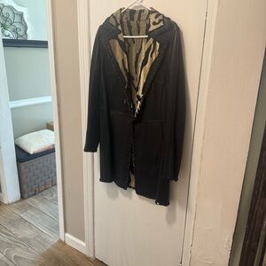 Black Coat with Animal Print Lining